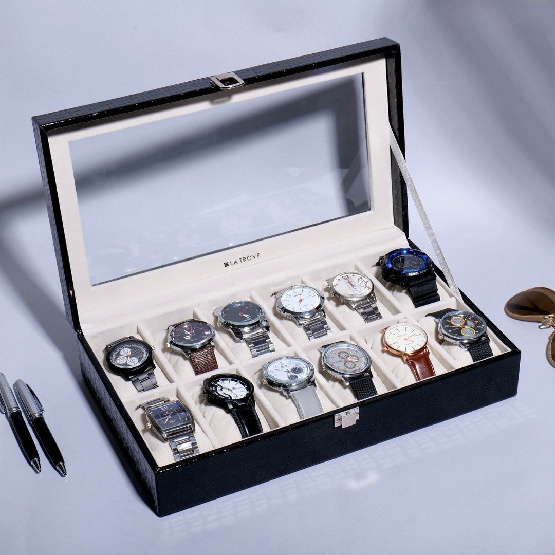 12 Slot Watch Box ( With Glass Top)